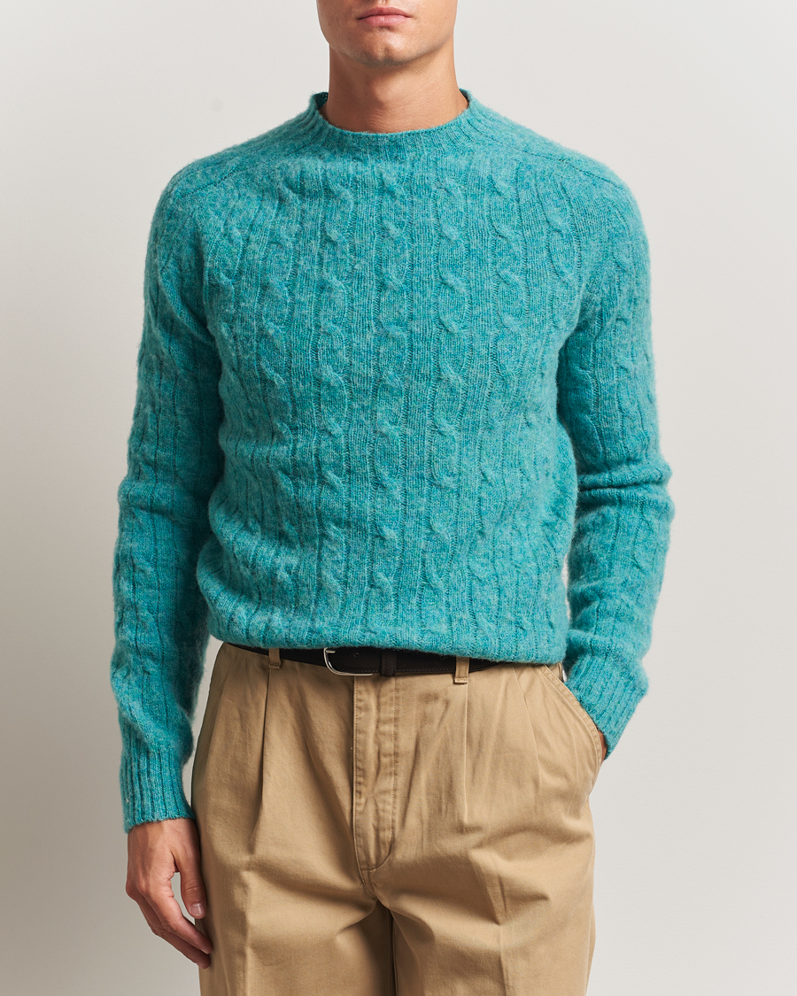 Men | Sweaters & Knitwear | Morris | Brushed Cable Sweater Green