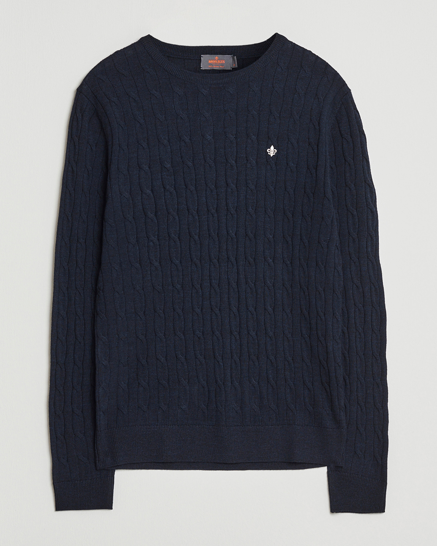 Men | Sweaters & Knitwear | Morris | Merino Cable O-Neck Navy