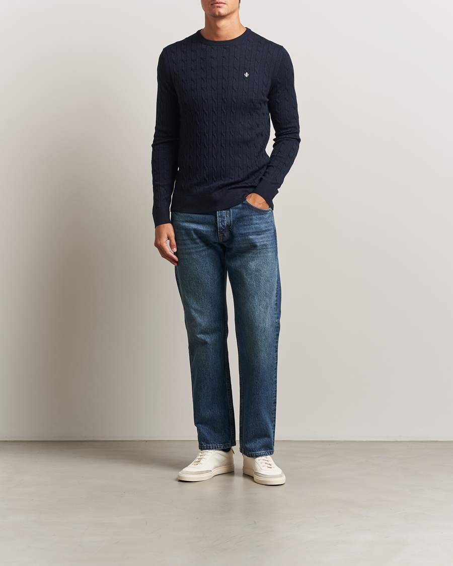 Men | Sweaters & Knitwear | Morris | Merino Cable O-Neck Navy
