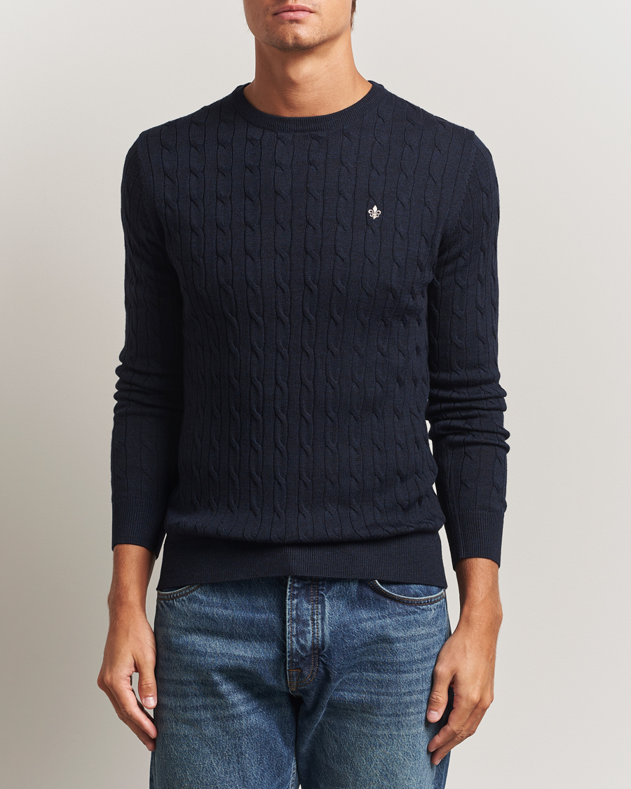 Men | Sweaters & Knitwear | Morris | Merino Cable O-Neck Navy