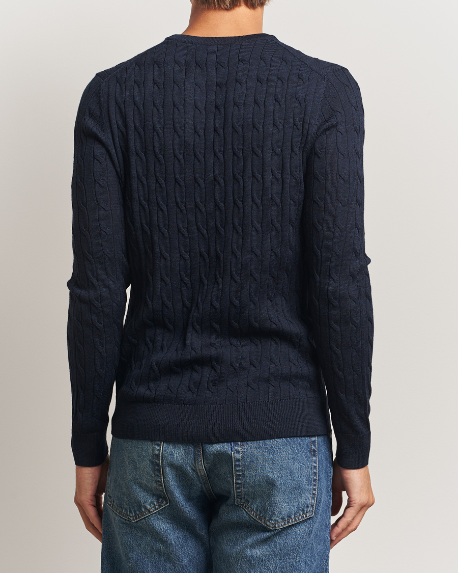 Men | Sweaters & Knitwear | Morris | Merino Cable O-Neck Navy