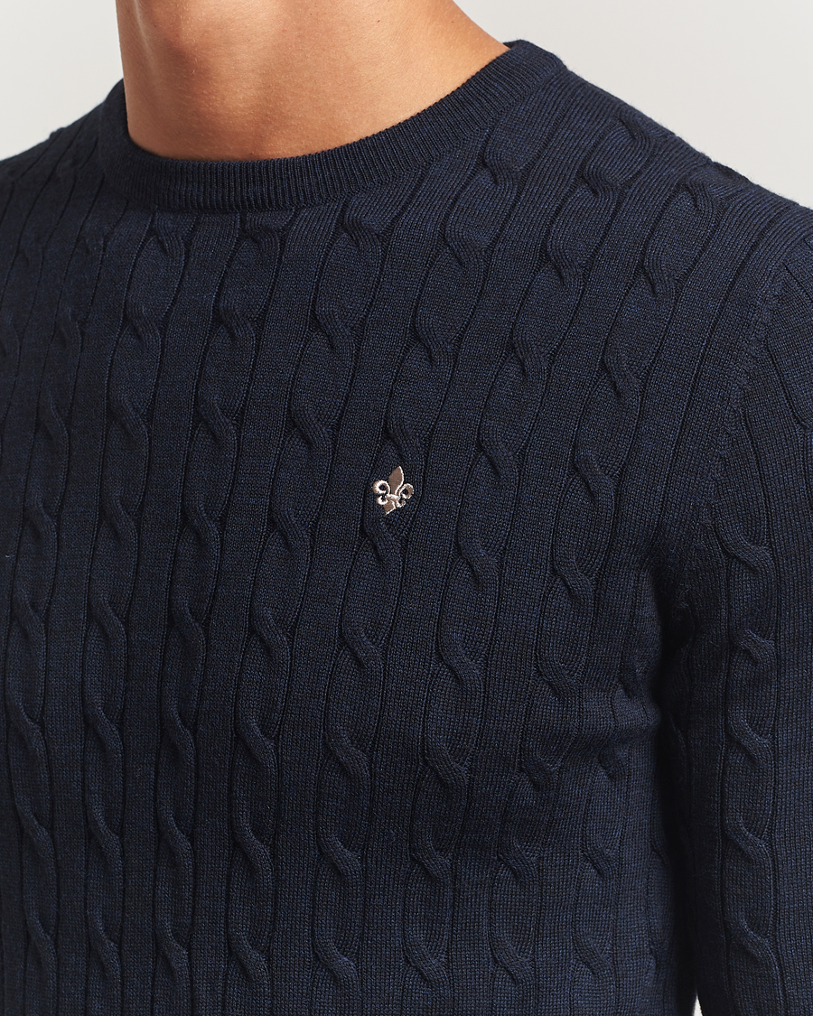 Men | Sweaters & Knitwear | Morris | Merino Cable O-Neck Navy