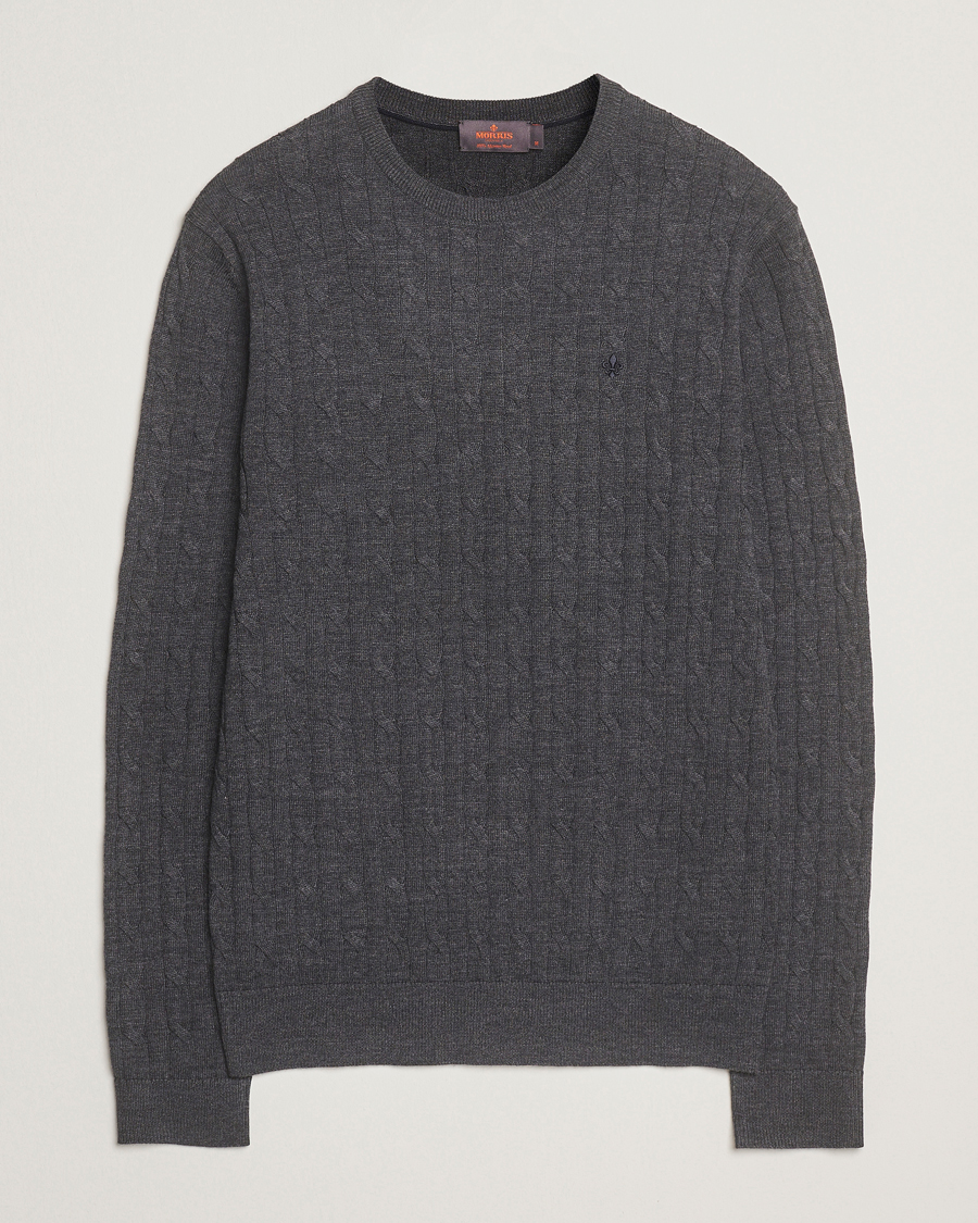 Men | Sweaters & Knitwear | Morris | Merino Cable O-Neck Grey