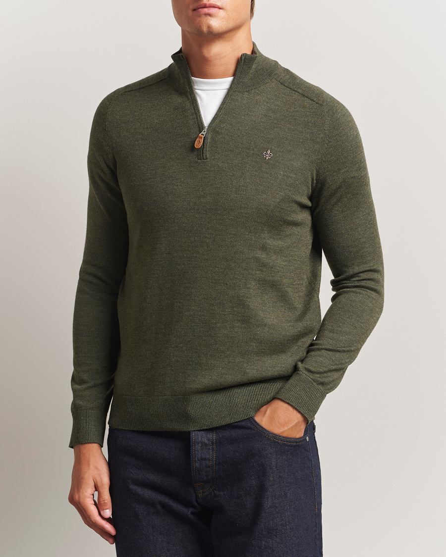 Men | Sweaters & Knitwear | Morris | John Merino Half Zip Olive