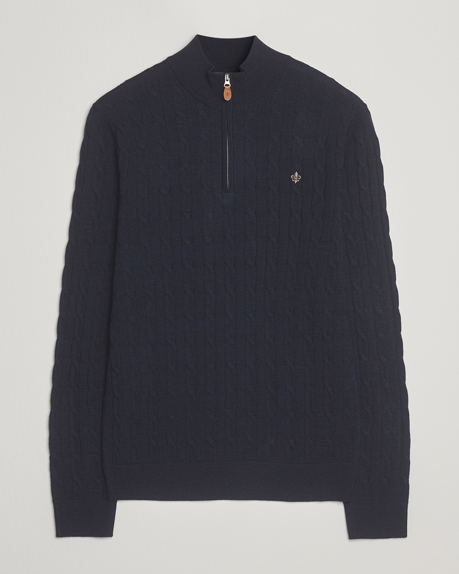 Men | Sweaters & Knitwear | Morris | Merino Cable Half Zip Navy