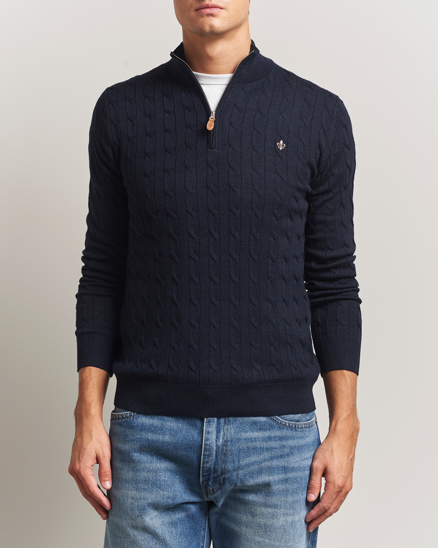 Men | Sweaters & Knitwear | Morris | Merino Cable Half Zip Navy