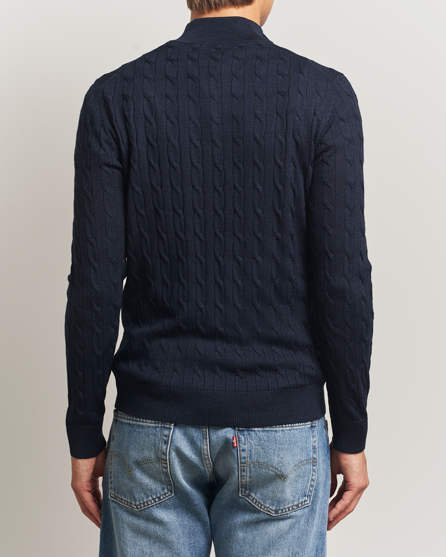 Men | Sweaters & Knitwear | Morris | Merino Cable Half Zip Navy