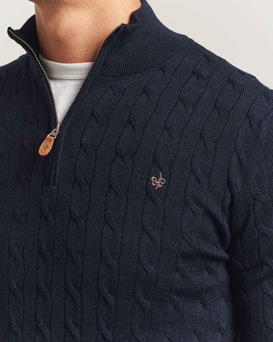 Men | Sweaters & Knitwear | Morris | Merino Cable Half Zip Navy