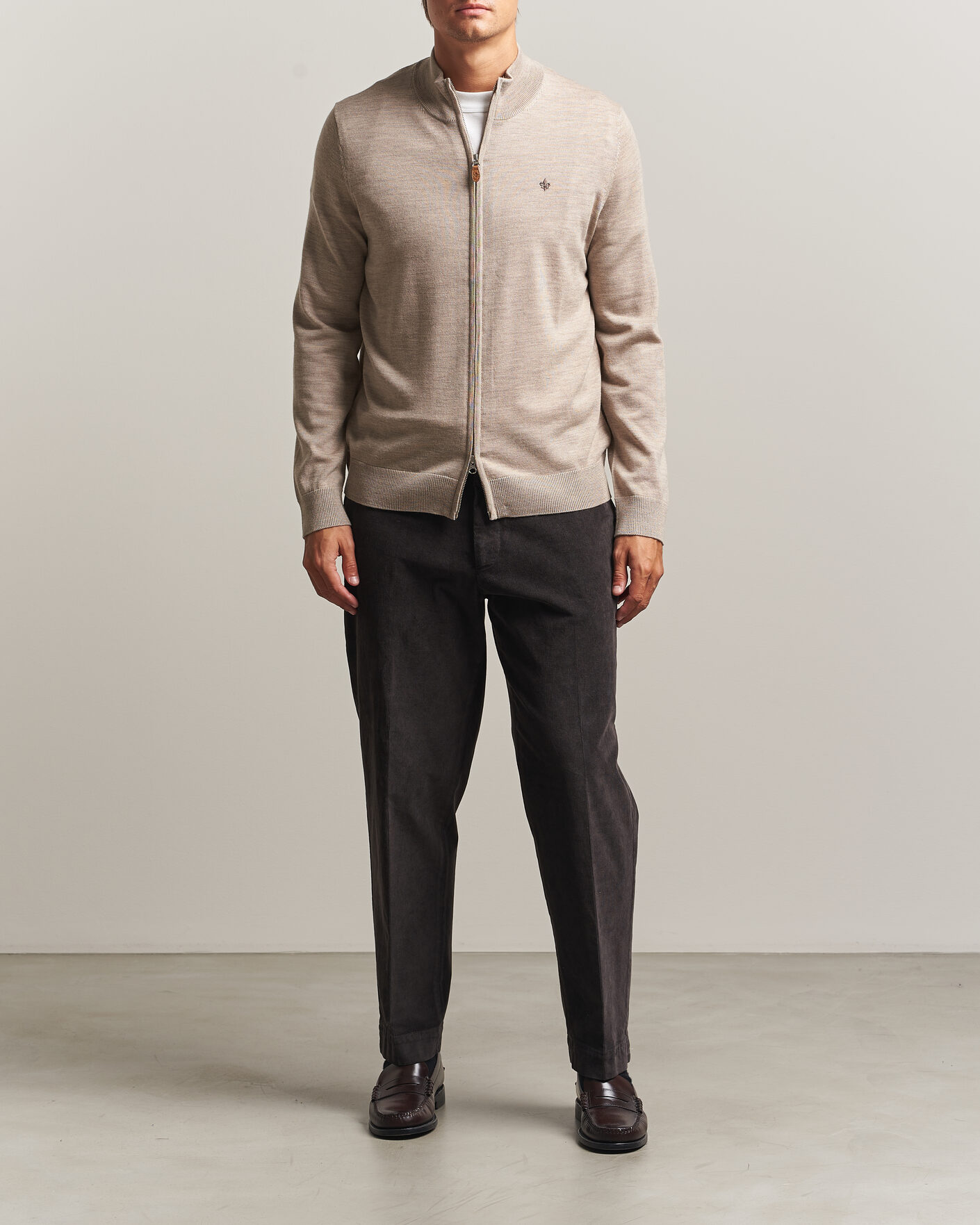 Men | Sweaters & Knitwear | Morris | Merino Full Zip Cardigan Khaki