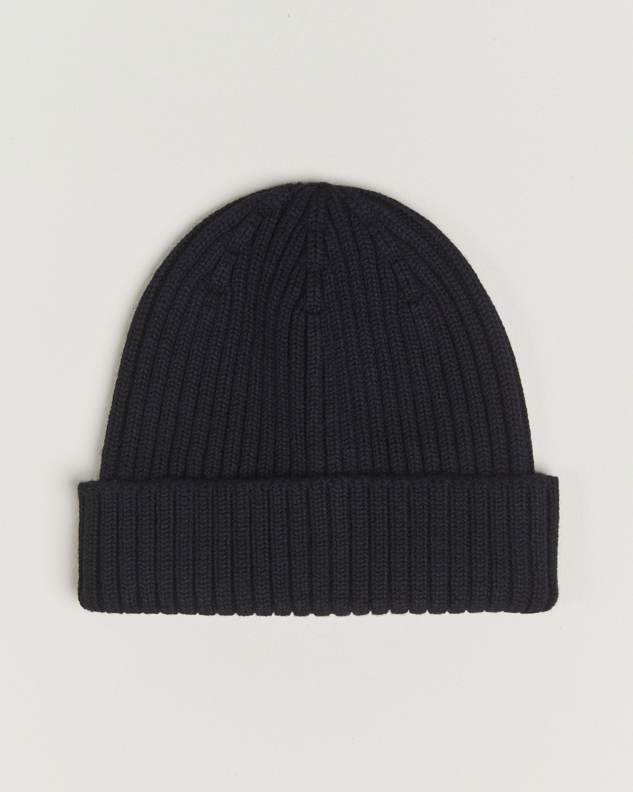Men | Beanies | Stenströms | Rib Knitted Merino Beanie Navy