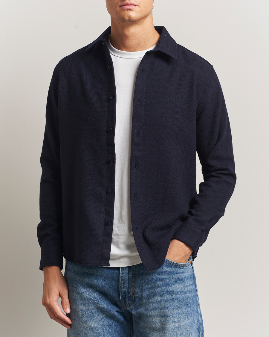 Men | Shirts | KnowledgeCotton Apparel | Merino Wool Overshirt Night Sky