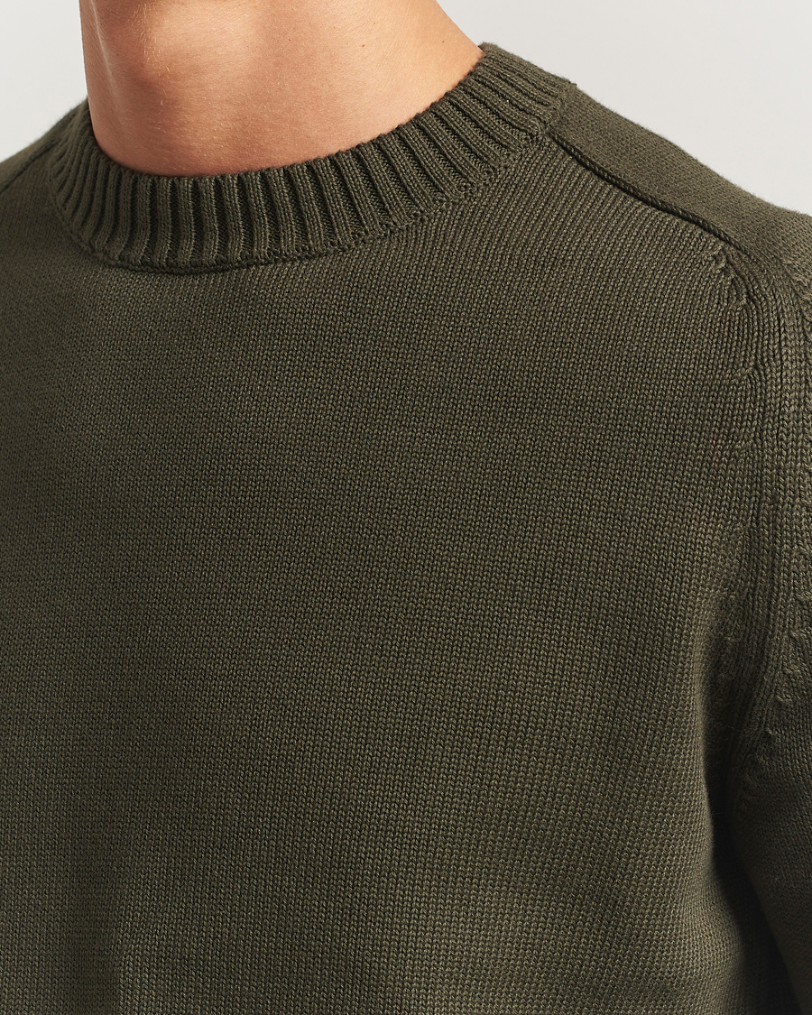 Men | Sweaters & Knitwear | KnowledgeCotton Apparel | Plain Knitted Cotton Crewneck Forest Night