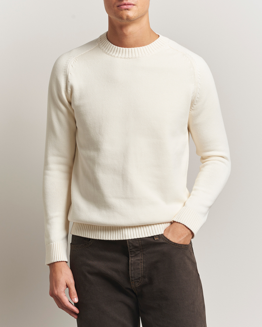 Men | Sweaters & Knitwear | KnowledgeCotton Apparel | Plain Knitted Cotton Crewneck Egret