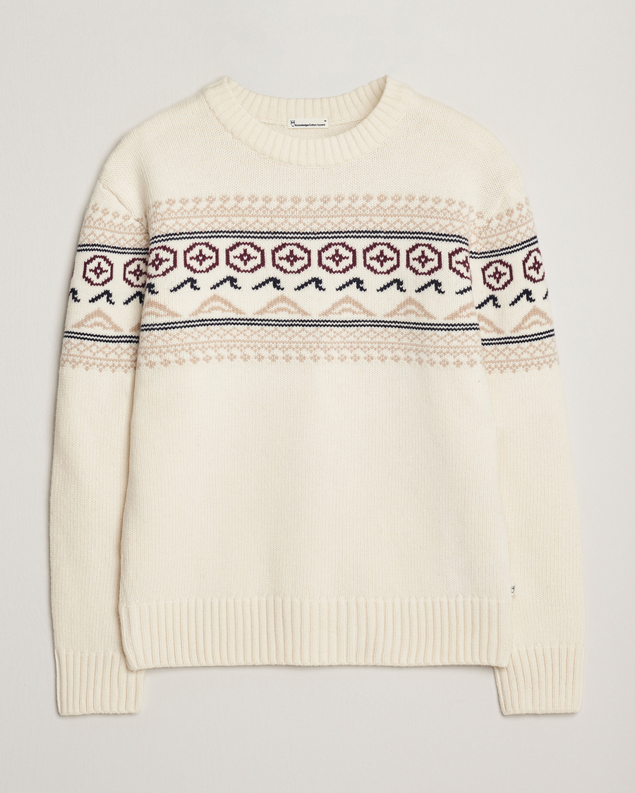 Men | Sweaters & Knitwear | KnowledgeCotton Apparel | Lambswool Knitted Crewneck Egret