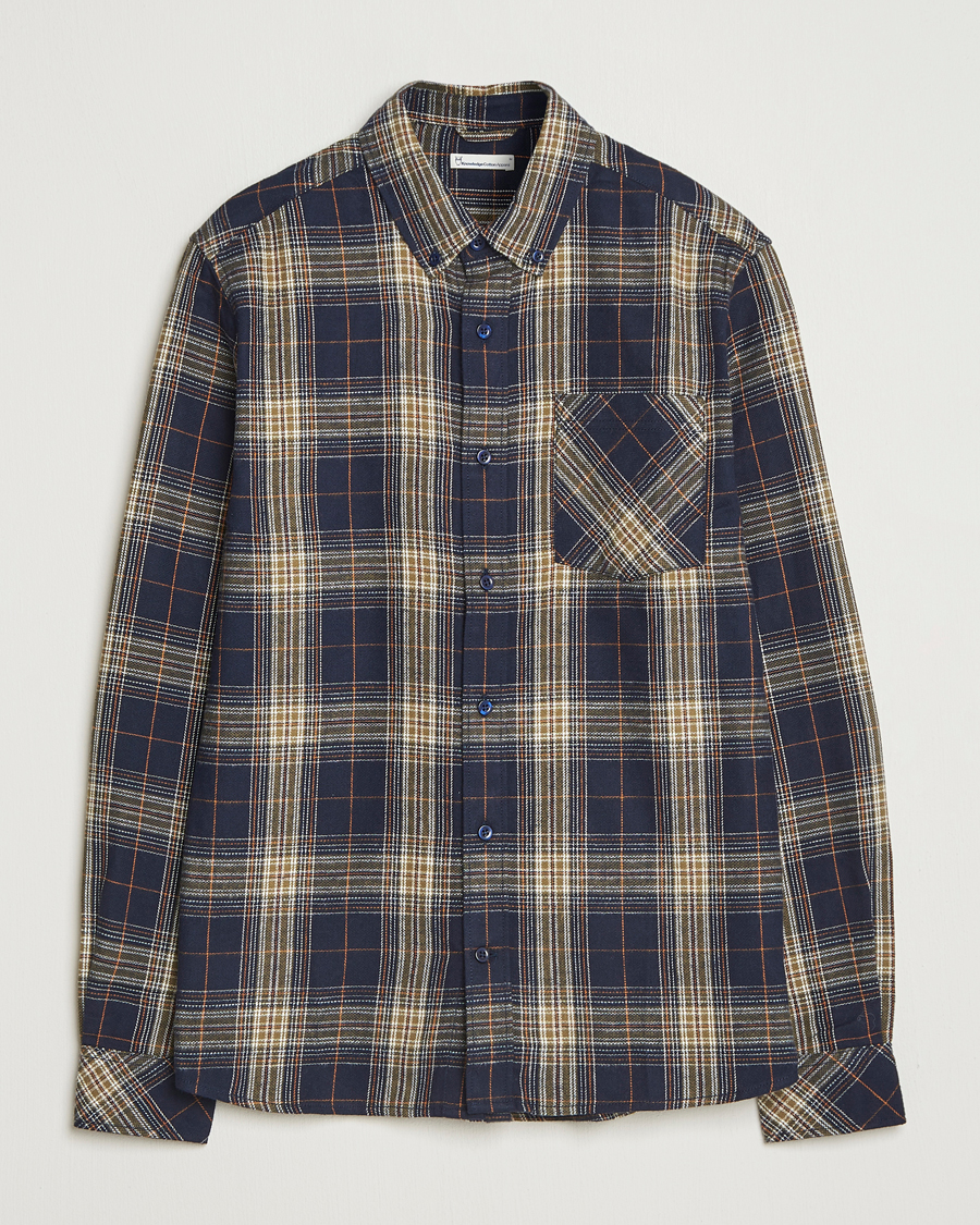 Men | Shirts | KnowledgeCotton Apparel | Checked Flannel Shirt Navy/Green