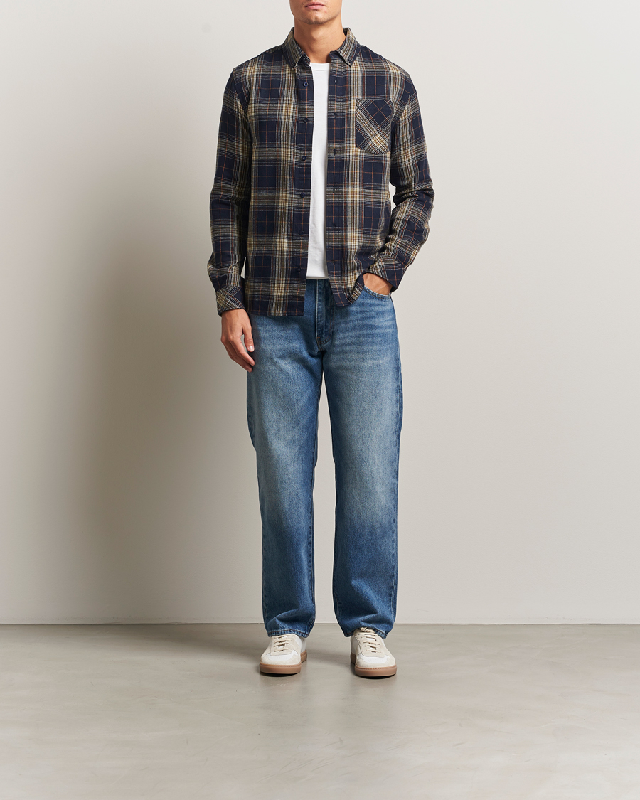 Men | Shirts | KnowledgeCotton Apparel | Checked Flannel Shirt Navy/Green