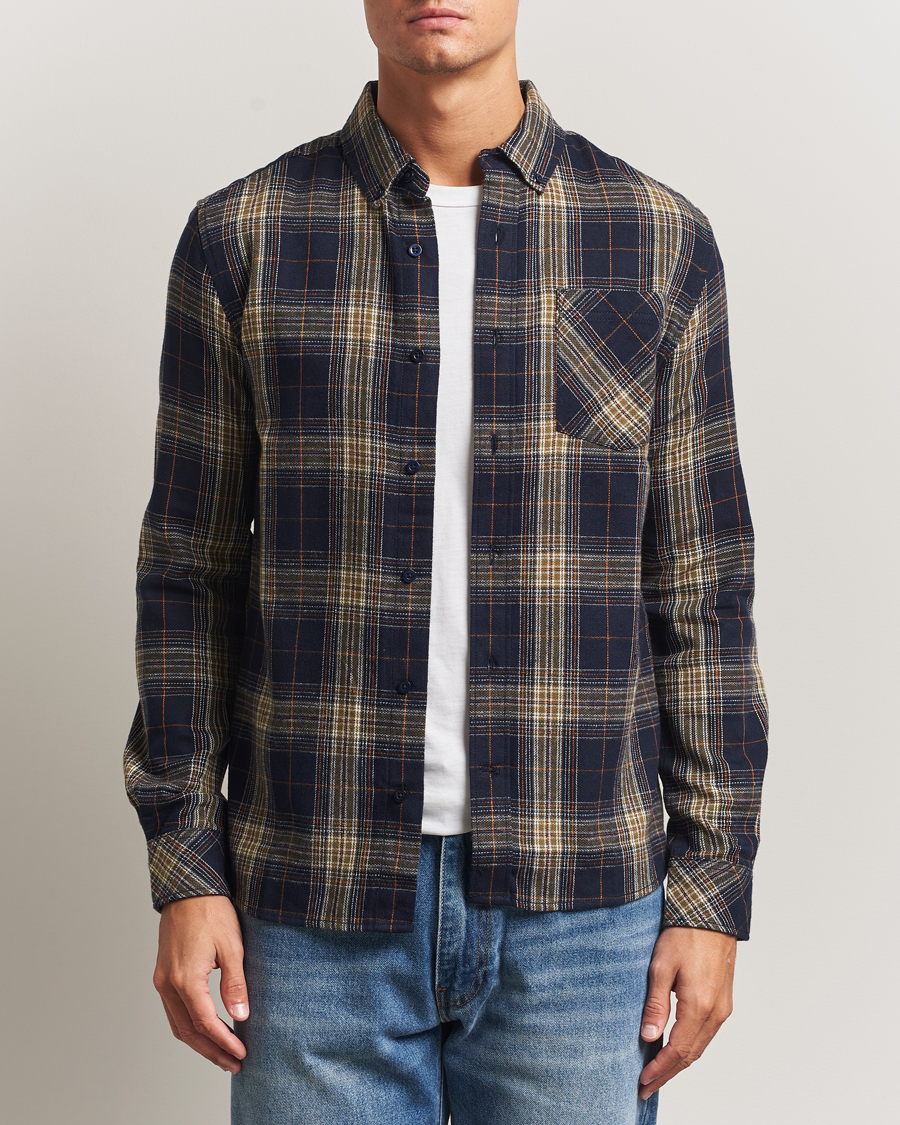 Men | Shirts | KnowledgeCotton Apparel | Checked Flannel Shirt Navy/Green