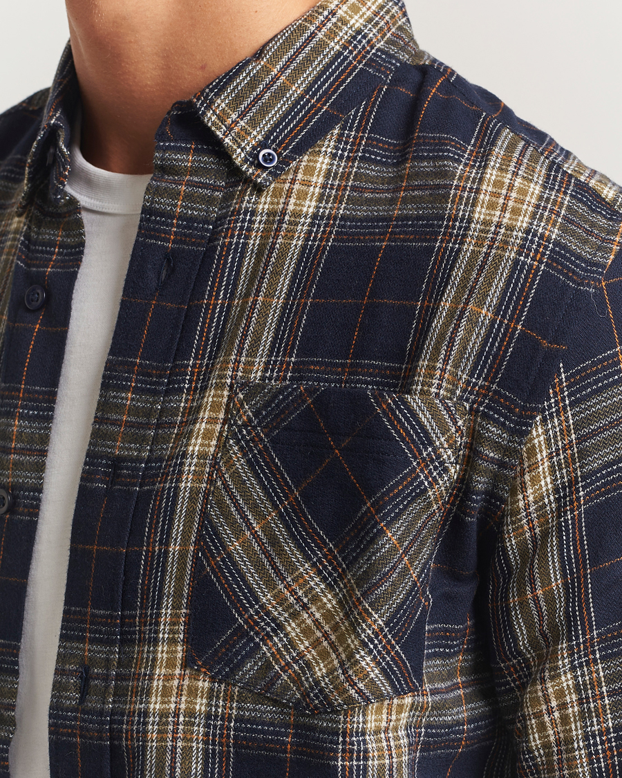 Men | Shirts | KnowledgeCotton Apparel | Checked Flannel Shirt Navy/Green