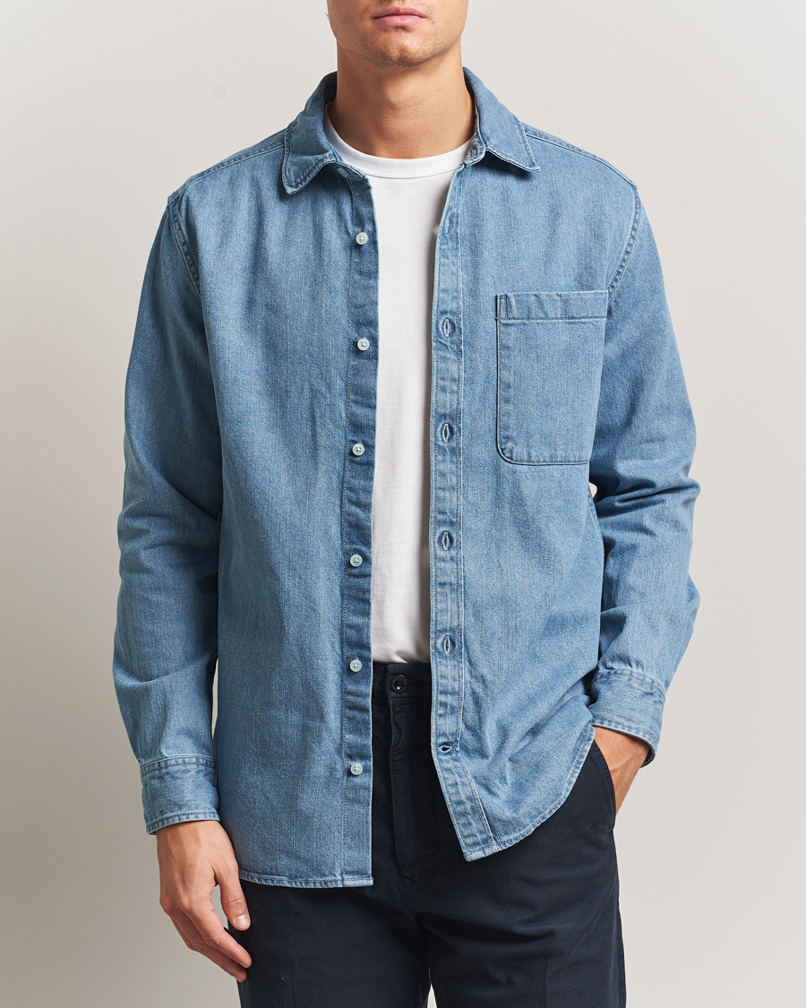 Men | Shirts | KnowledgeCotton Apparel | Cotton Indigo Denim Shirt Light Blue