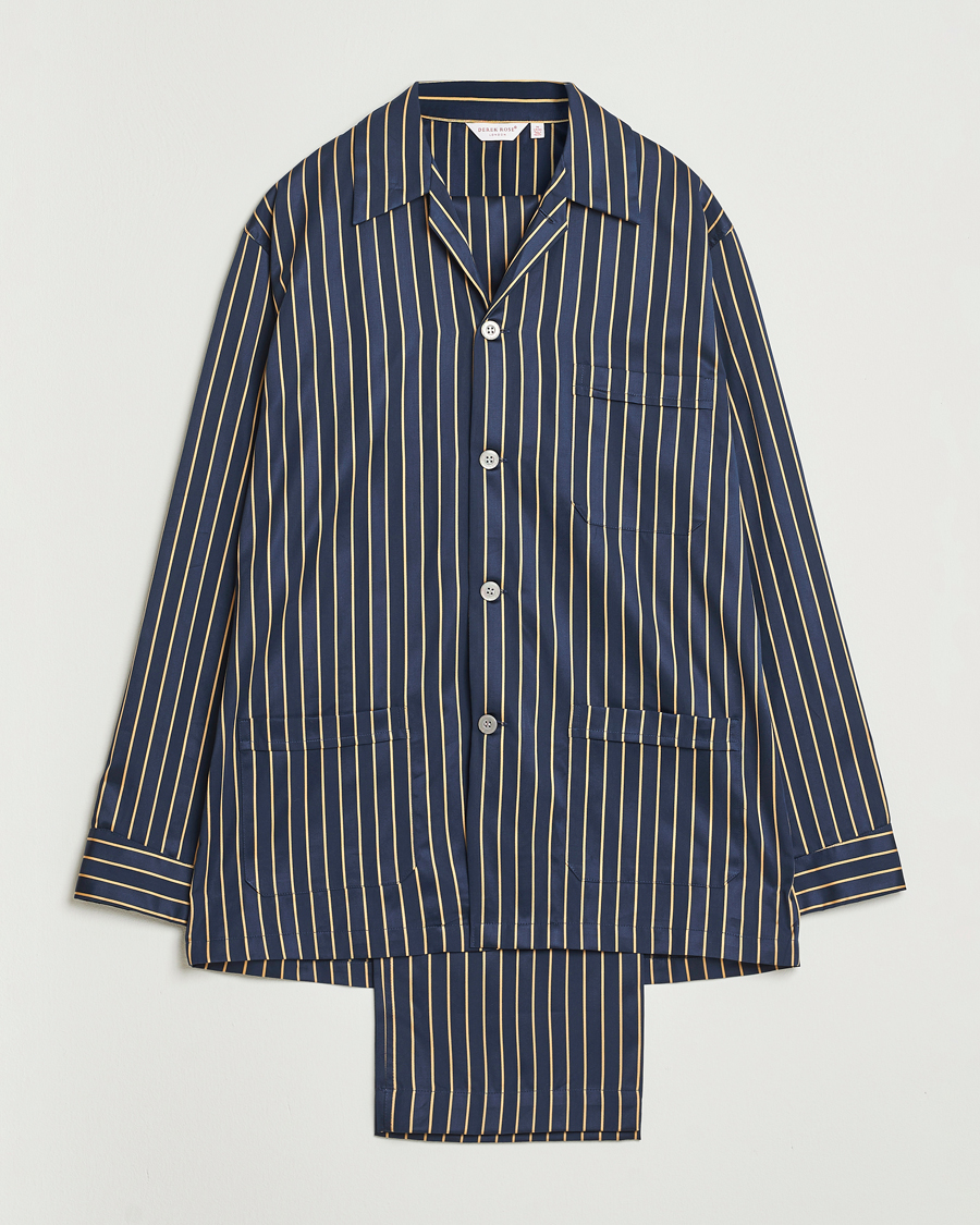 Men | Pyjamas & Robes | Derek Rose | Striped Cotton Pyjama Set Navy