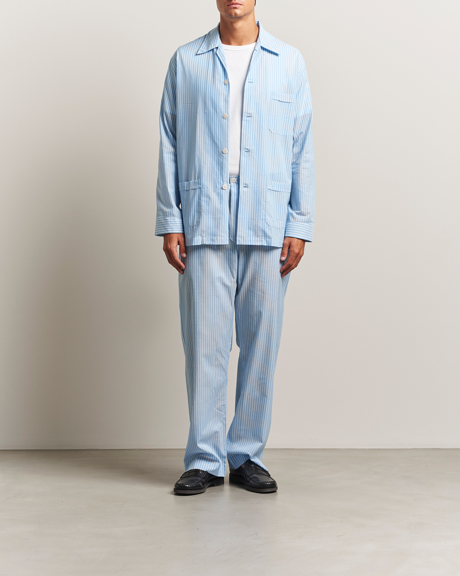 Men | Pyjamas & Robes | Derek Rose | Striped Cotton Pyjama Set Light Blue