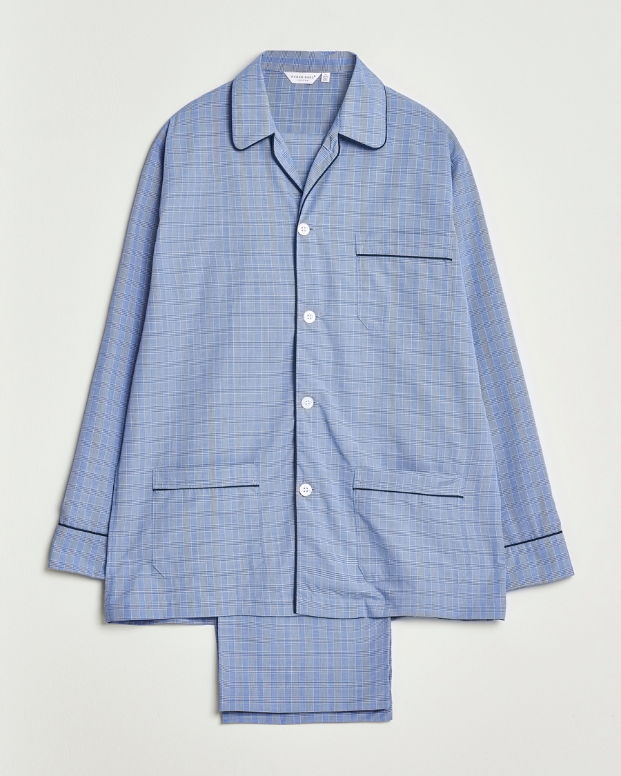 Men | Pyjamas & Robes | Derek Rose | Piped Cotton Pyjama Set Light Blue