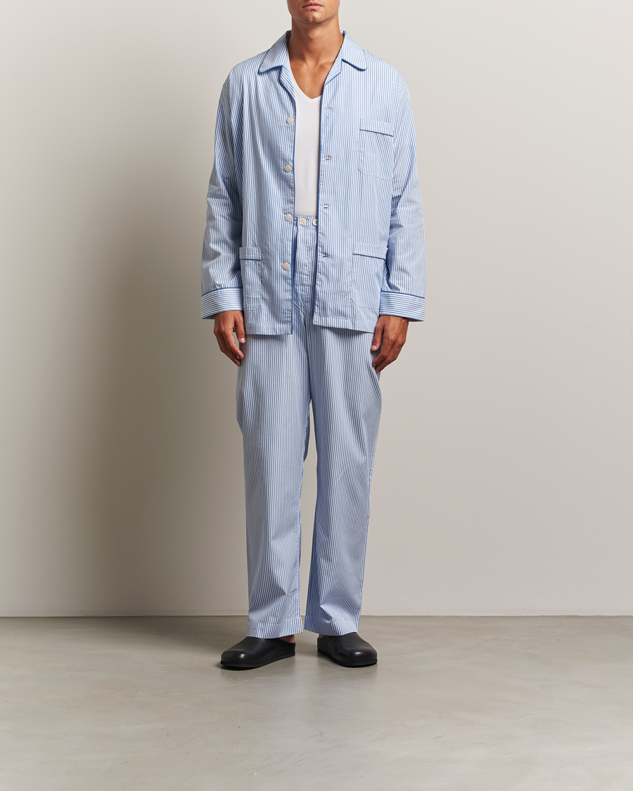 Men | Pyjamas & Robes | Derek Rose | Striped Piped Cotton Pyjama Set Blue/White