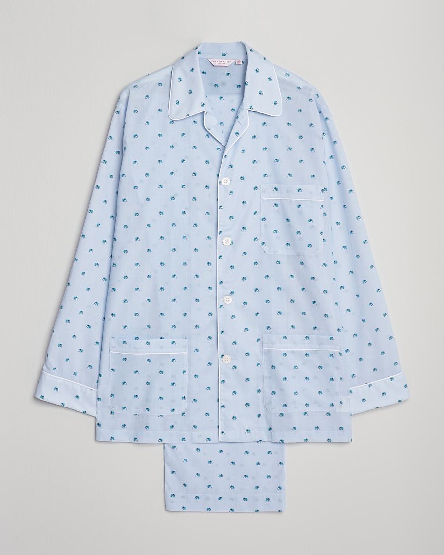 Men | Pyjamas & Robes | Derek Rose | Printed Piped Cotton Pyjama Set Light Blue