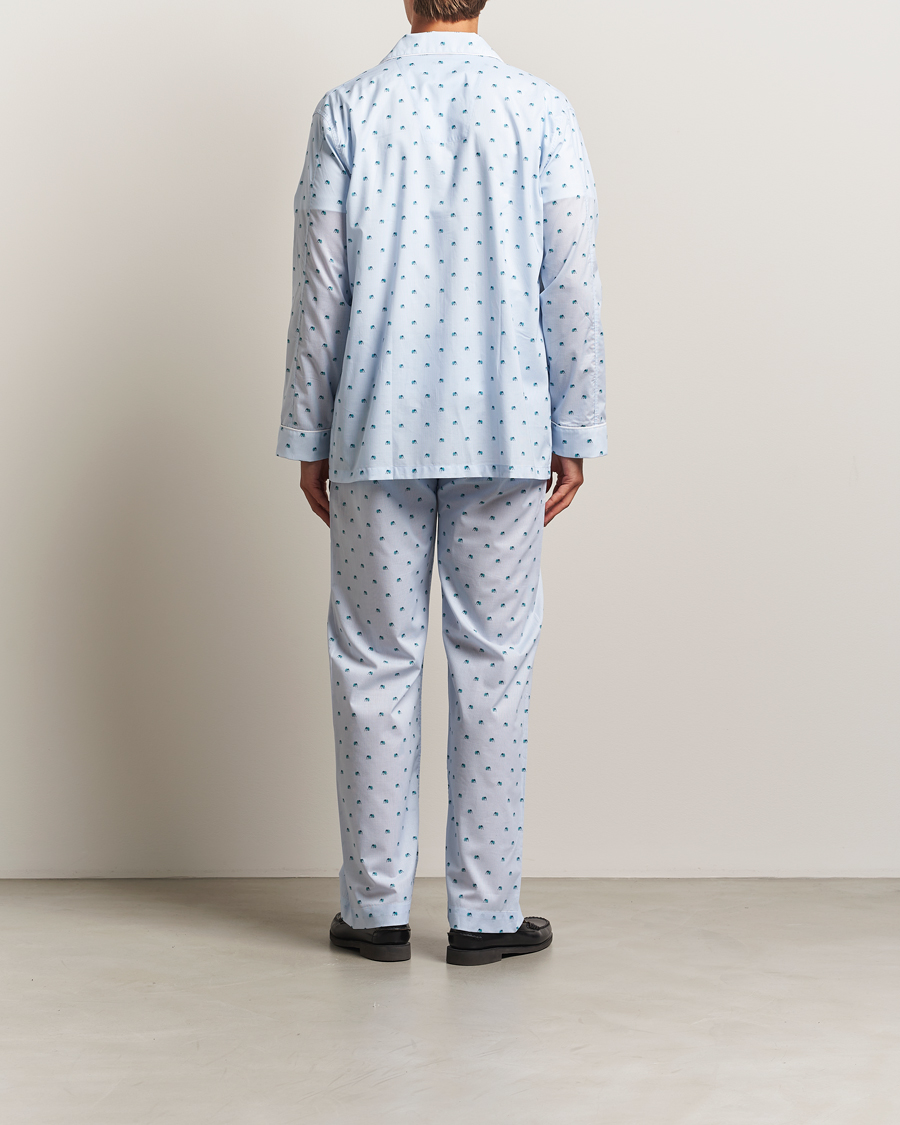 Men | Pyjamas & Robes | Derek Rose | Printed Piped Cotton Pyjama Set Light Blue