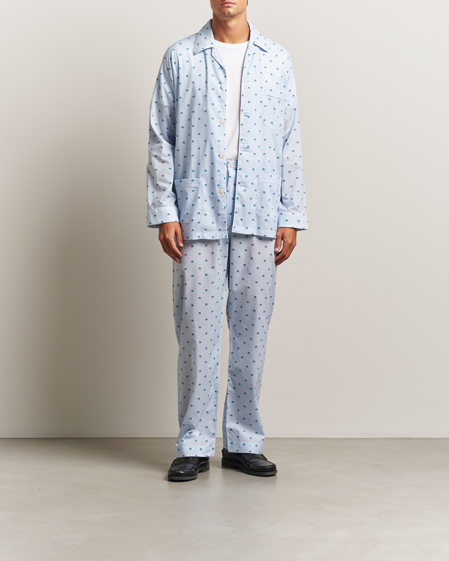 Men | Pyjamas & Robes | Derek Rose | Printed Piped Cotton Pyjama Set Light Blue