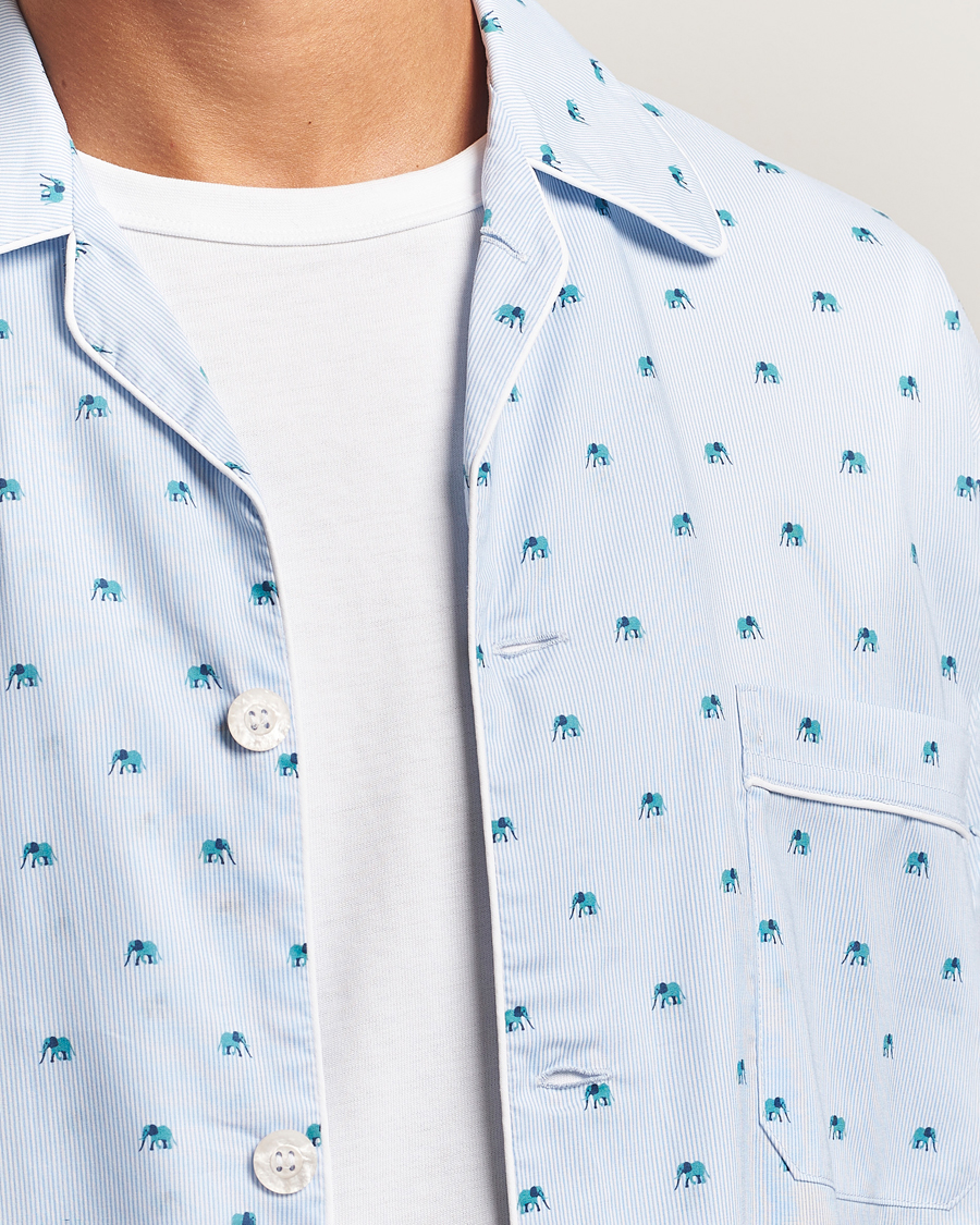 Men | Pyjamas & Robes | Derek Rose | Printed Piped Cotton Pyjama Set Light Blue