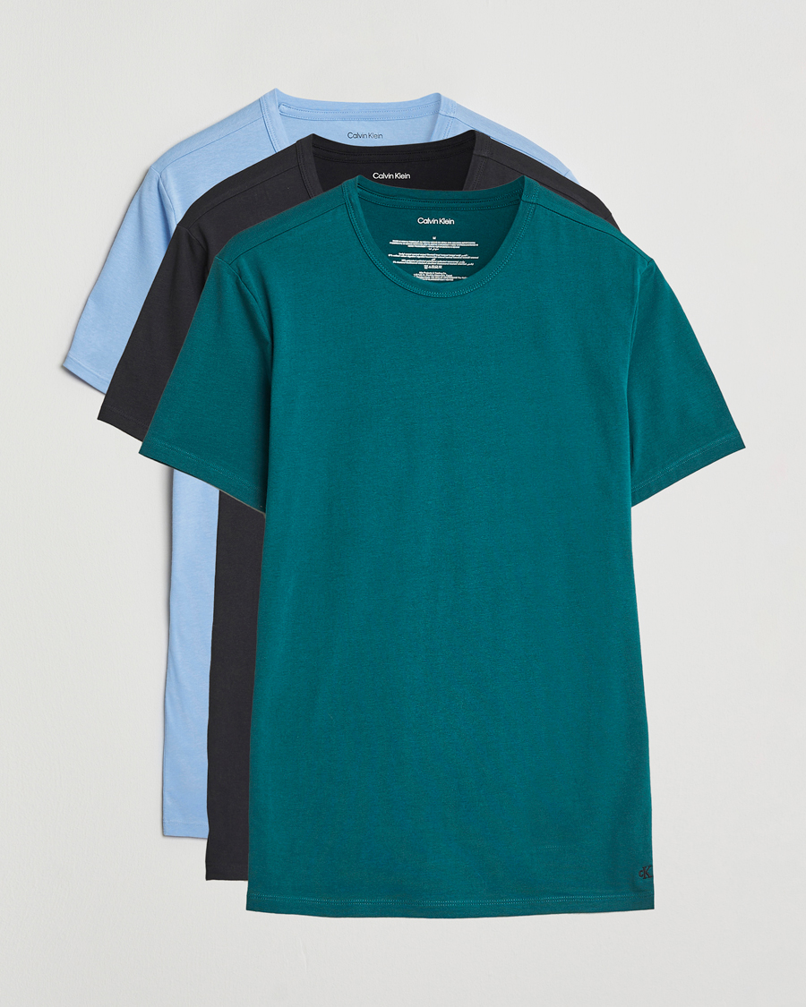 Men | T-Shirts | Calvin Klein | 3-Pack Cotton Stretch Crew Neck T-Shirt Black/Green/Blue