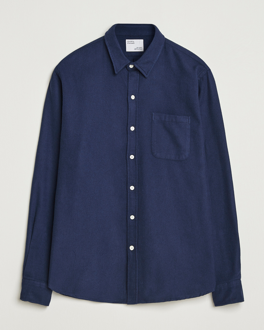 Men | Shirts | Colorful Standard | Organic Flannel Shirt Navy Blue