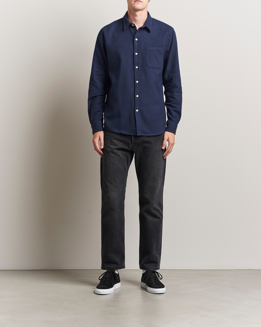 Men | Shirts | Colorful Standard | Organic Flannel Shirt Navy Blue