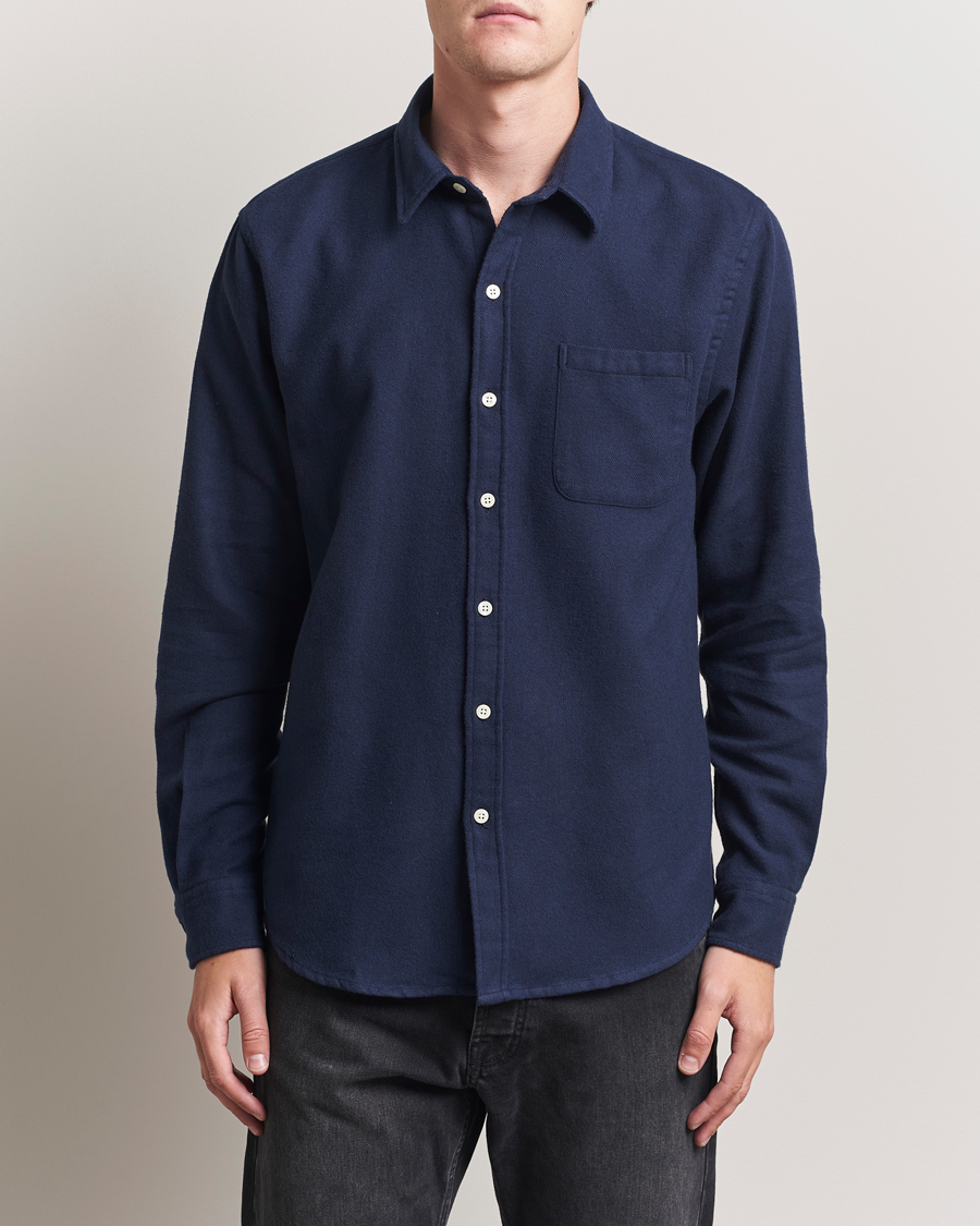 Men | Shirts | Colorful Standard | Organic Flannel Shirt Navy Blue