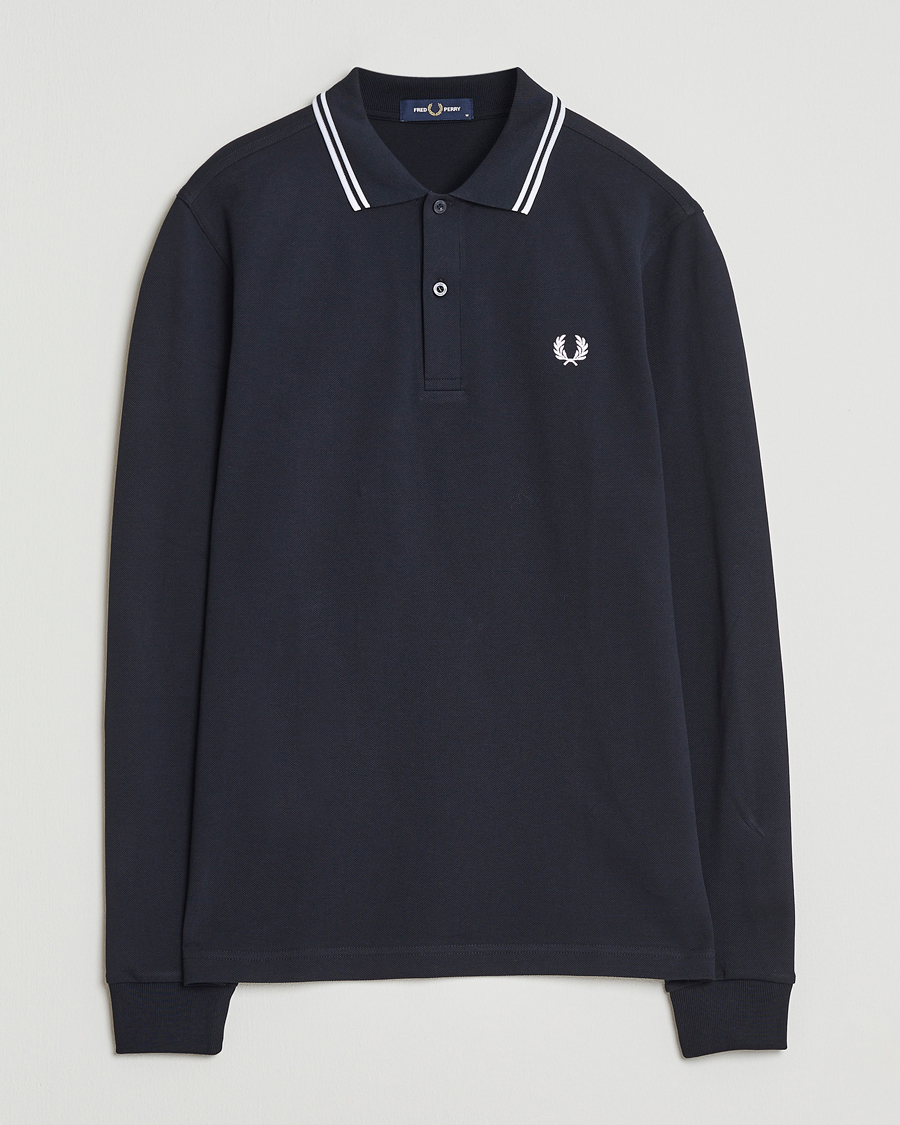 Men | Polo Shirts | Fred Perry | Twin Tipped Long Sleeve Polo Shirt Navy