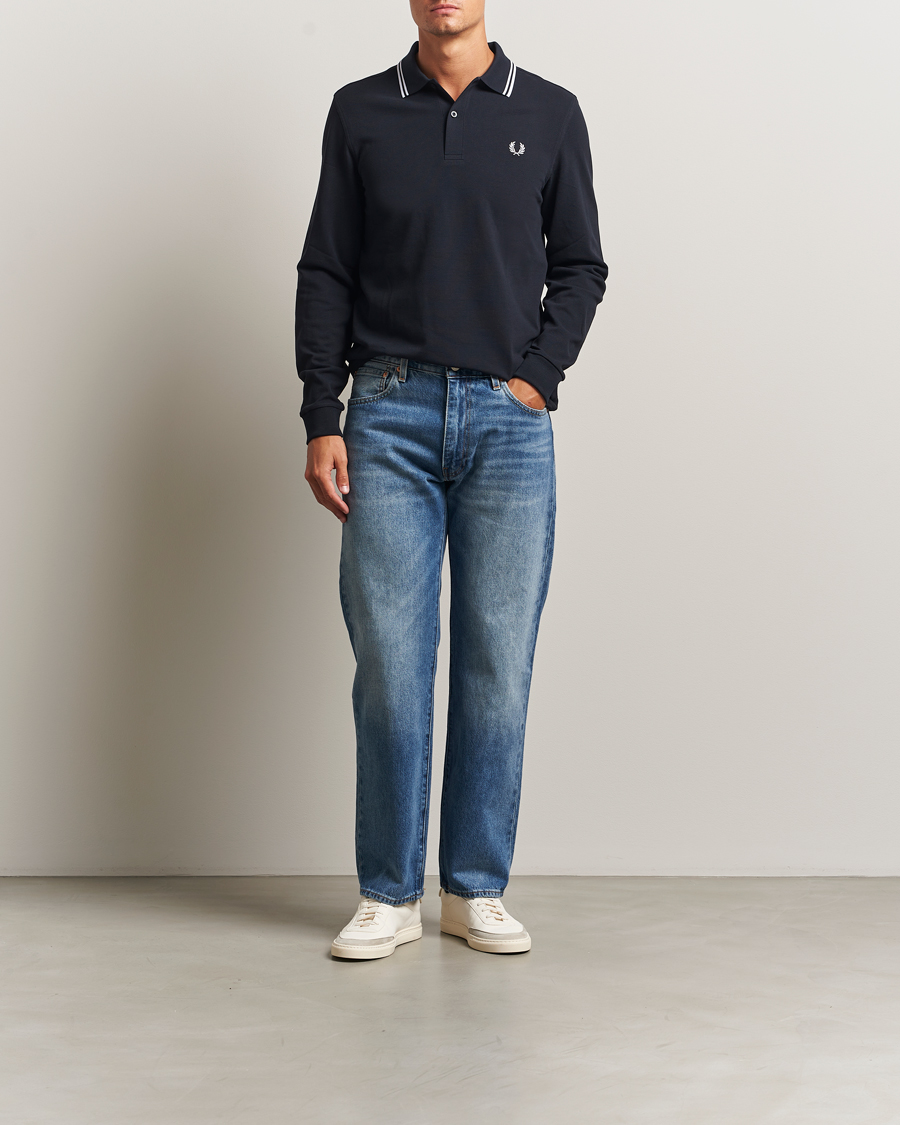 Men | Polo Shirts | Fred Perry | Twin Tipped Long Sleeve Polo Shirt Navy