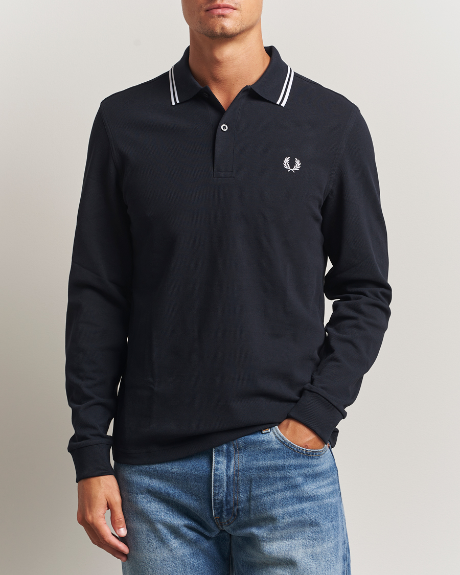 Men | Polo Shirts | Fred Perry | Twin Tipped Long Sleeve Polo Shirt Navy
