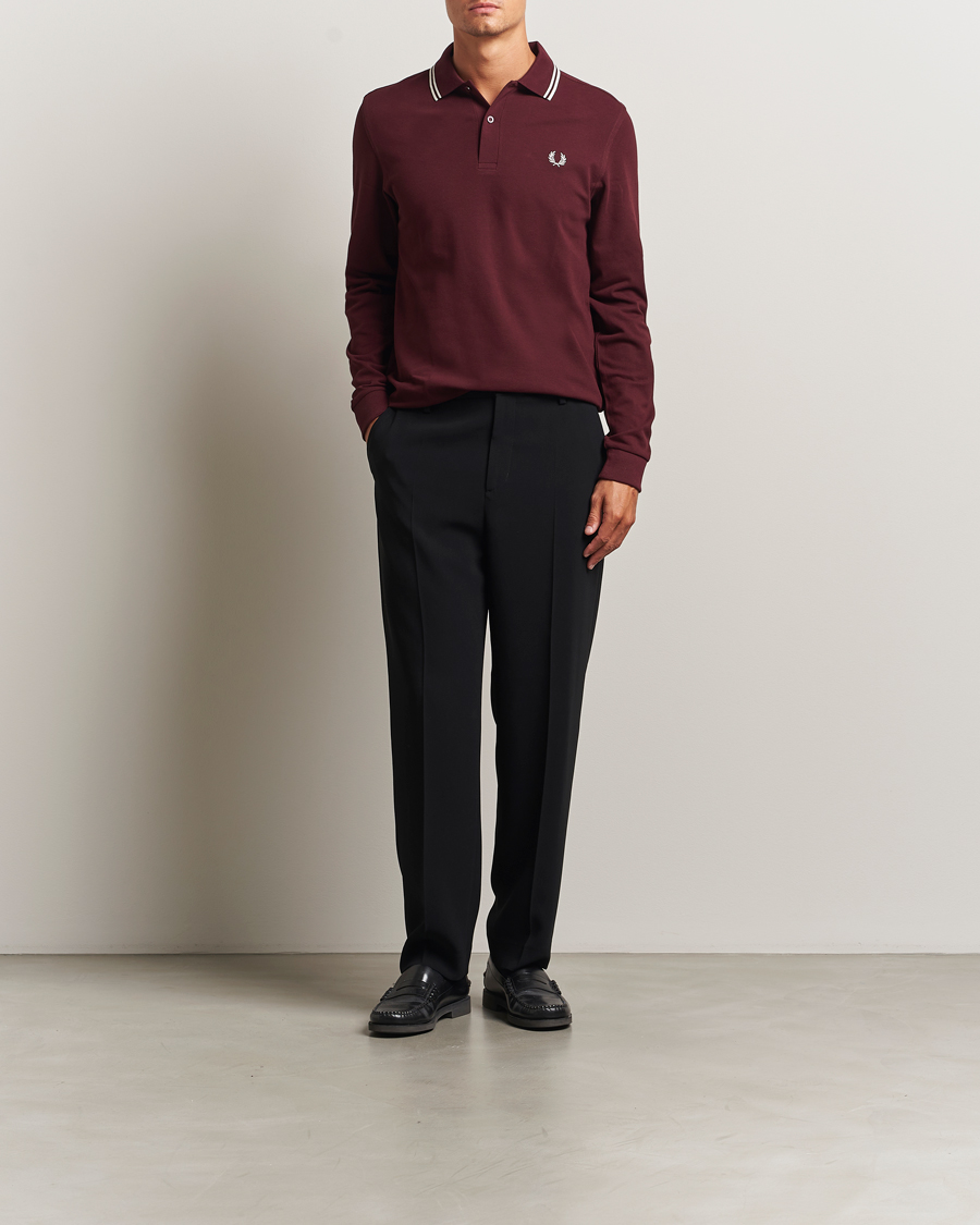 Men | Polo Shirts | Fred Perry | Twin Tipped Long Sleeve Polo Shirt Oxblood