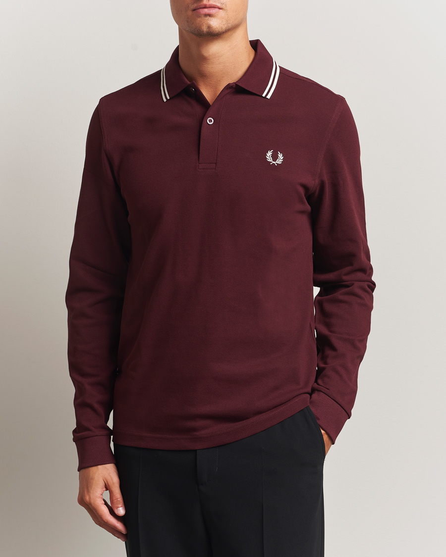 Men | Polo Shirts | Fred Perry | Twin Tipped Long Sleeve Polo Shirt Oxblood