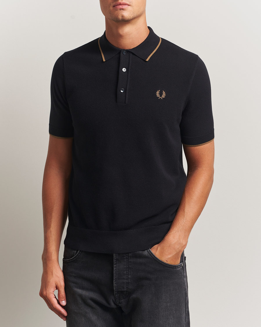 Men | Polo Shirts | Fred Perry | Pique Knitted Tipped Polo Black