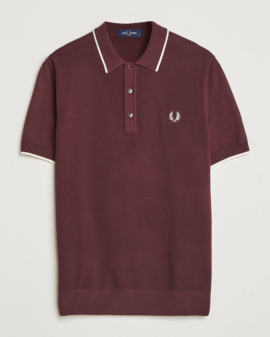 Men | Polo Shirts | Fred Perry | Pique Knitted Tipped Polo Oxblood