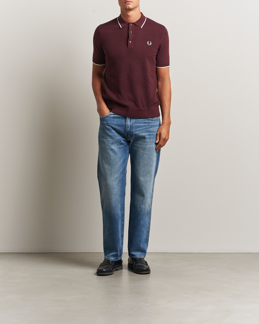 Men | Polo Shirts | Fred Perry | Pique Knitted Tipped Polo Oxblood