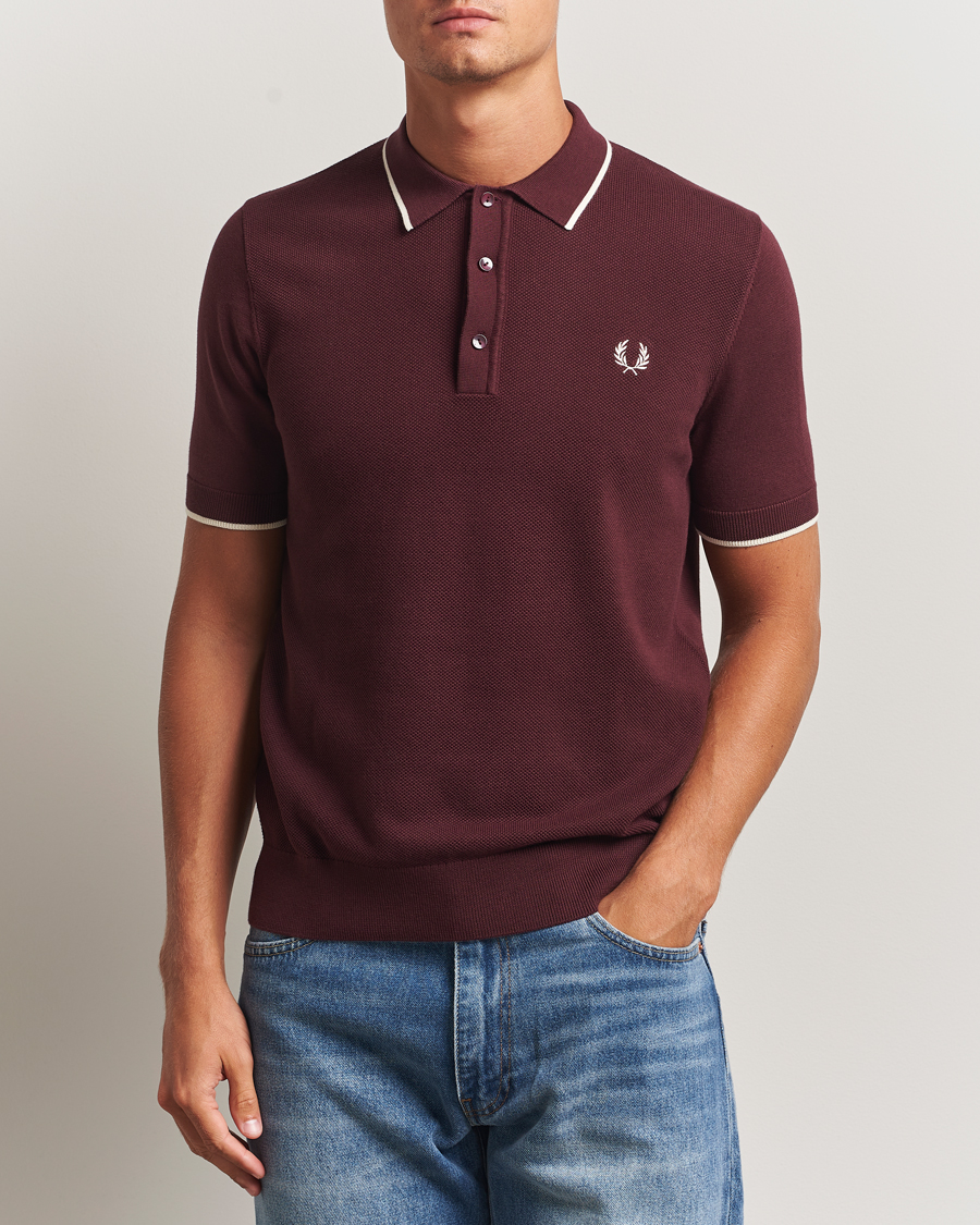 Men | Polo Shirts | Fred Perry | Pique Knitted Tipped Polo Oxblood