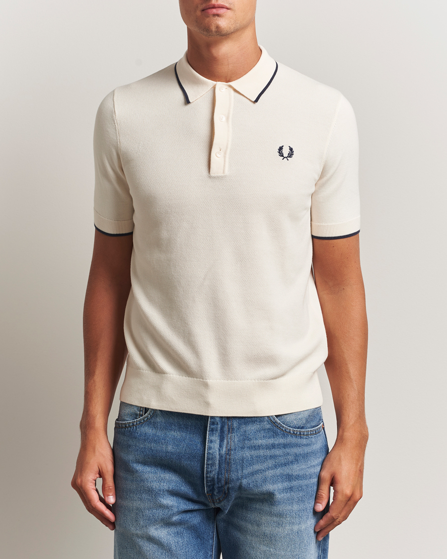 Men | Polo Shirts | Fred Perry | Pique Knitted Tipped Polo Ecru