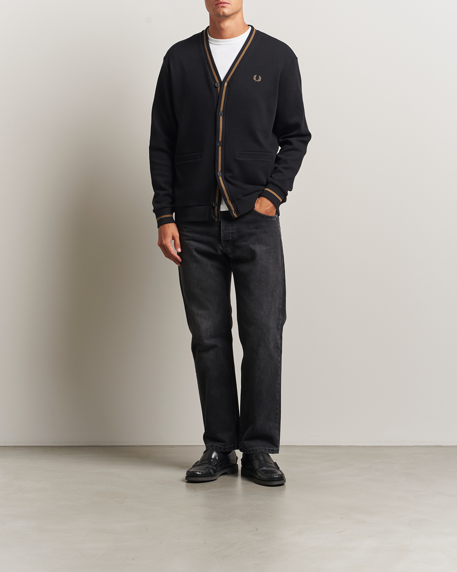 Men | Sweaters & Knitwear | Fred Perry | Tipped Pique Textured Cardigan Black