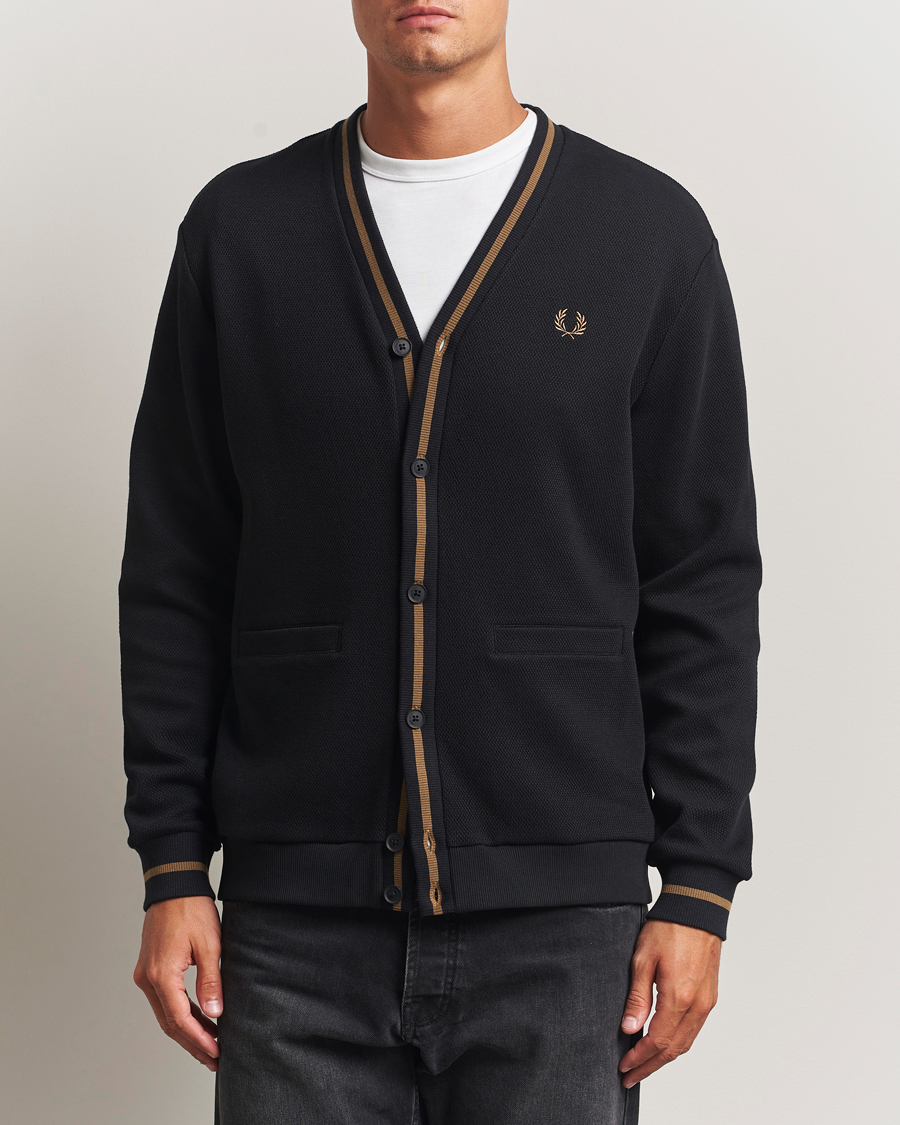 Men | Sweaters & Knitwear | Fred Perry | Tipped Pique Textured Cardigan Black