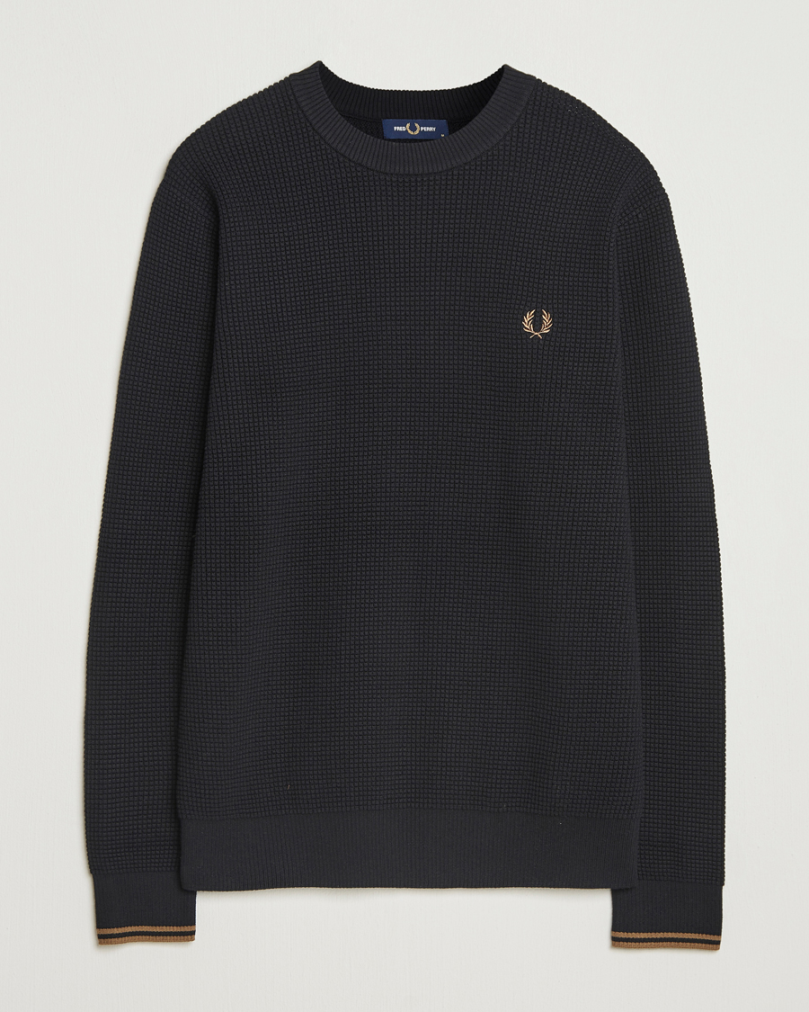 Men | Sweaters & Knitwear | Fred Perry | Waffle Stitch Jumper Black