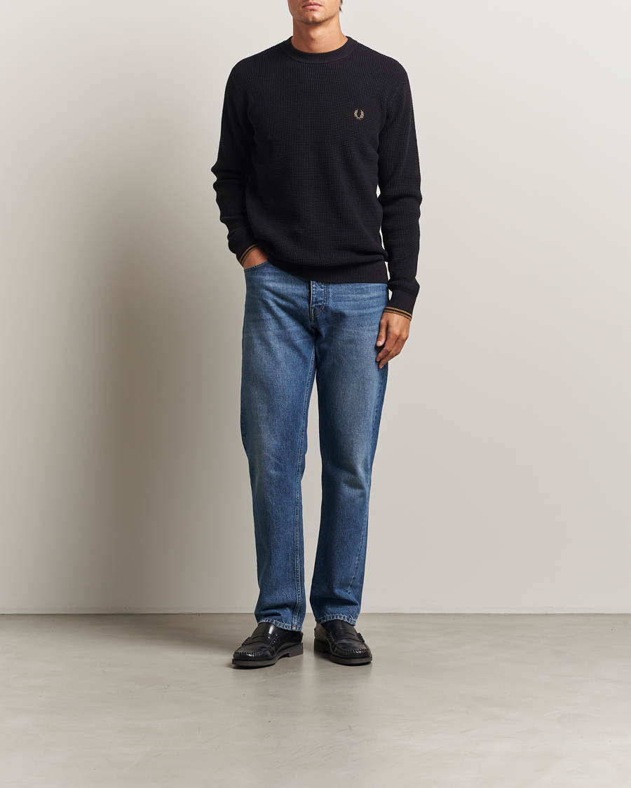 Men | Sweaters & Knitwear | Fred Perry | Waffle Stitch Jumper Black