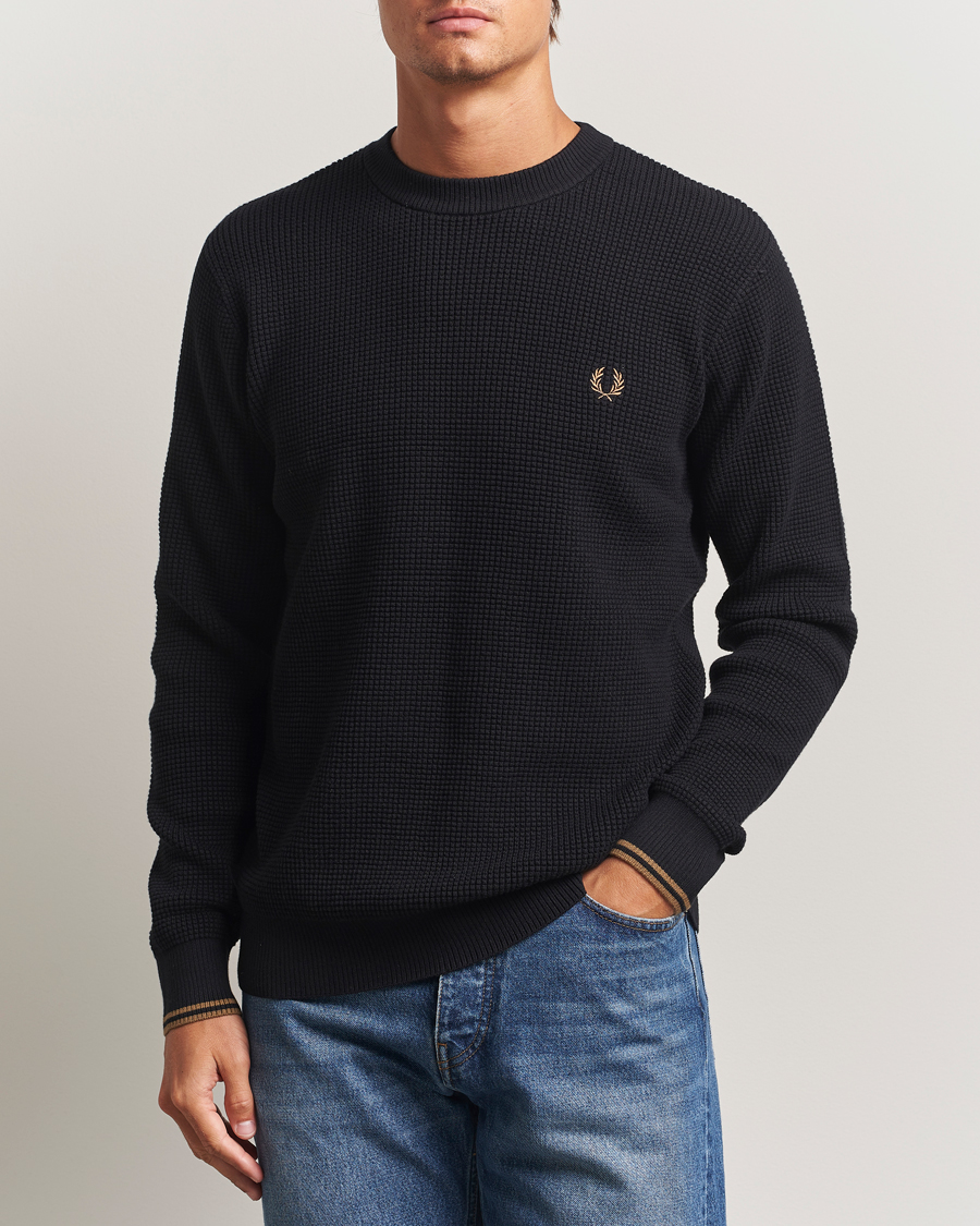 Men | Sweaters & Knitwear | Fred Perry | Waffle Stitch Jumper Black